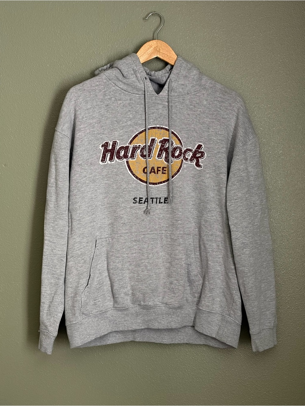 Hard Rock Cafe Gray Pullover Hoodie with Yellow Logo